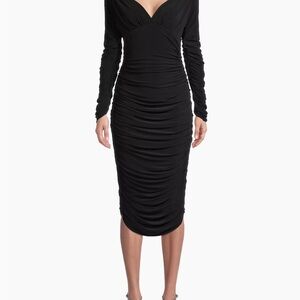 Norma Kamali Black Ruched Long Sleeve Dress